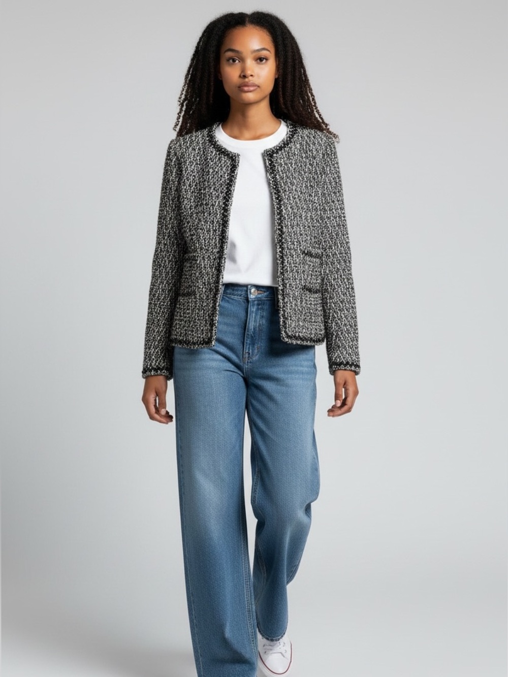 Neiman Marcus Exclusive Classic Textured Tweed Jacket Short Blazer Size M